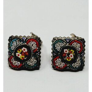 Vintage Italy Micro Mosaic square clip on earrings